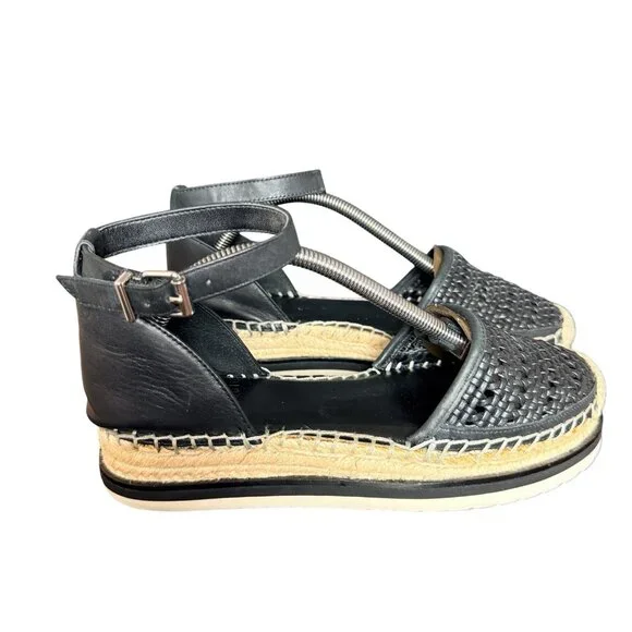 Vince Camuto Size 6 Bredenna Black Beige Espadrille Ankle Strap Sandals Women’s - Picture 2 of 8